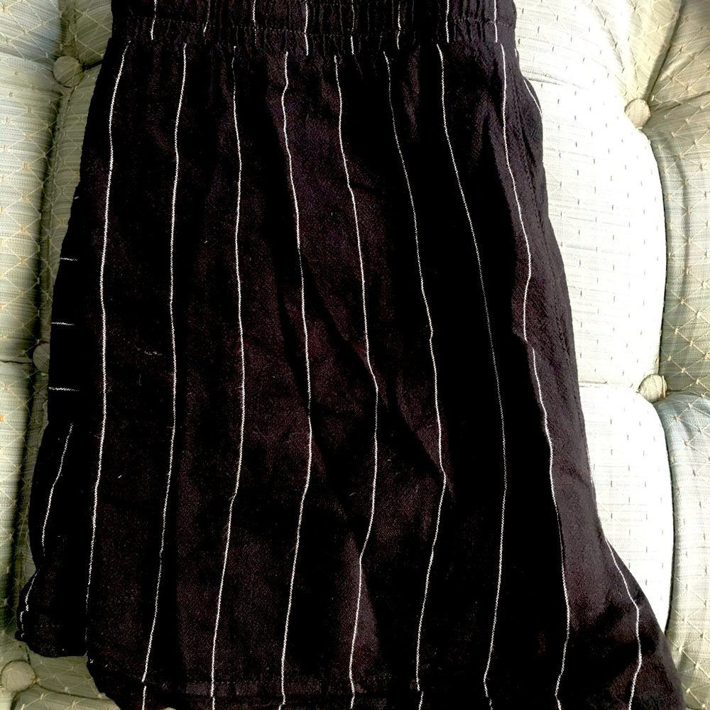 Black pinstripe linen shorts